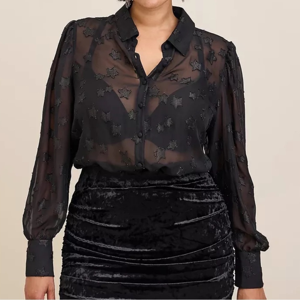 Torrid Madison Lurex Stars Button Up Long Sleeve shirt size 5X
